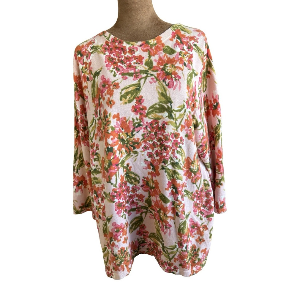 Talbots Women's XL Floral Top 3/4 Sleeve Knit Sweater Top. H66